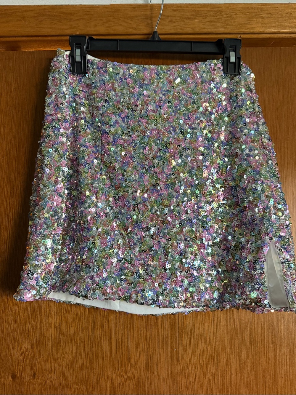 Showpo Iridescent Sequin Mini Skirt - Pink, Green, Silver
